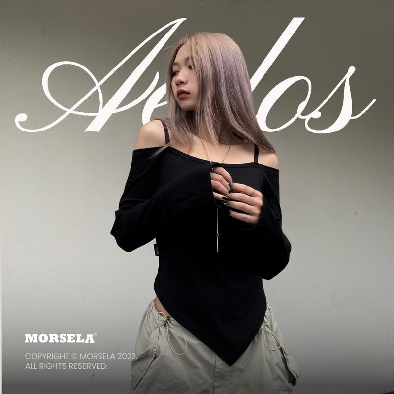 Áo croptop nữ kiểu tay dài MORSELA AEDOS form ôm vạt chéo phong cách cá tính