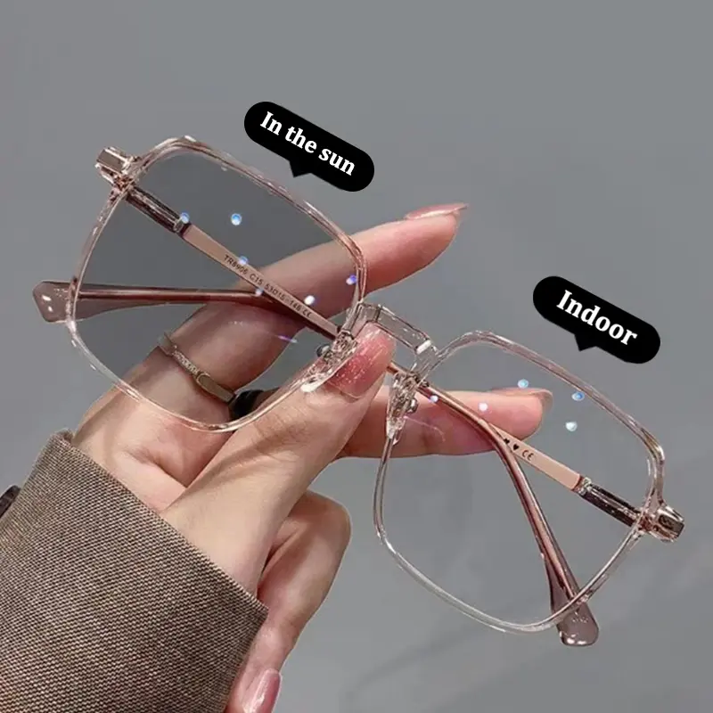 Kính Đổi Màu, Hàng Mới Về, Kính Chống Xanh Dương, Dành Cho Nam Và Nữ, Kính Mắt Đổi Màu, Kính Râm Chống Tia UV, Gọng Trong Suốt Hình Vuông, Kính Mắt