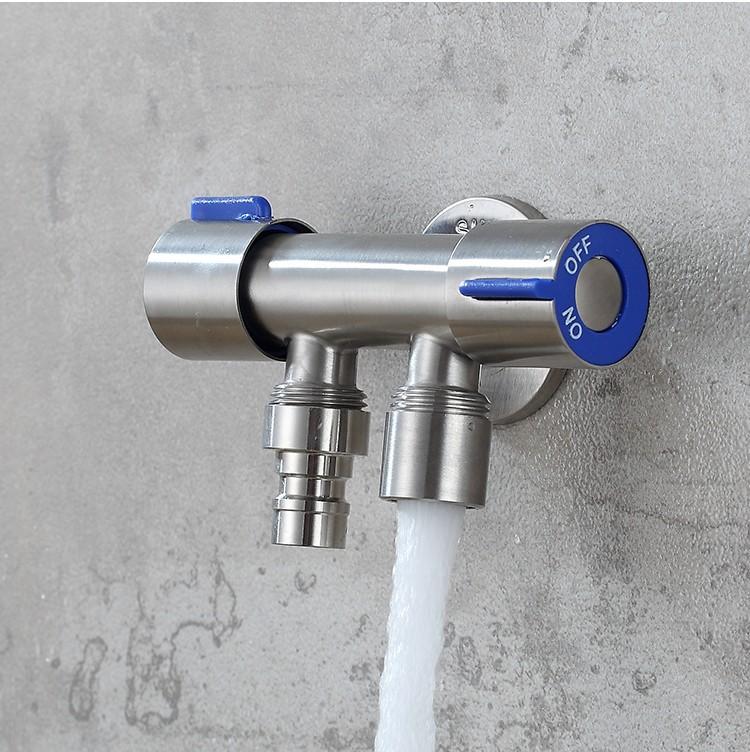 VAN NƯỚC 2 CỔNG XẢ CÓ ĐIỀU KHIỂN RIÊNG BIỆT. Chất liệu Inox 304, đường kính 21mm