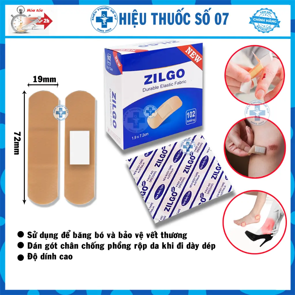 Băng cá nhân Zilgo - Dán vết thương, cầm máu hiệu quả size nhỏ/lớn - Hộp 30/102 miếng