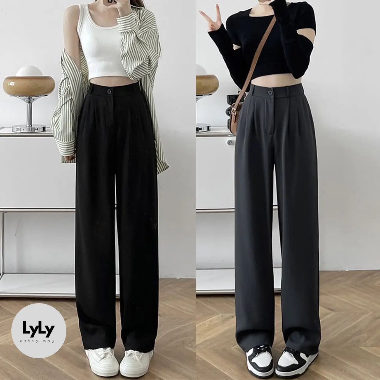 [Tặng Đai] Quần Suông Gold Hàn Nữ vải mềm Basic dài 100-102cm   Women Pants Ong
