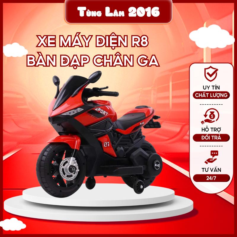 Xe Mô Tô Điện Cho Trẻ Em Có Bàn Đạp Chân Ga Tiến Lùi Nhạc Đèn (R8) - Thương Hiệu X