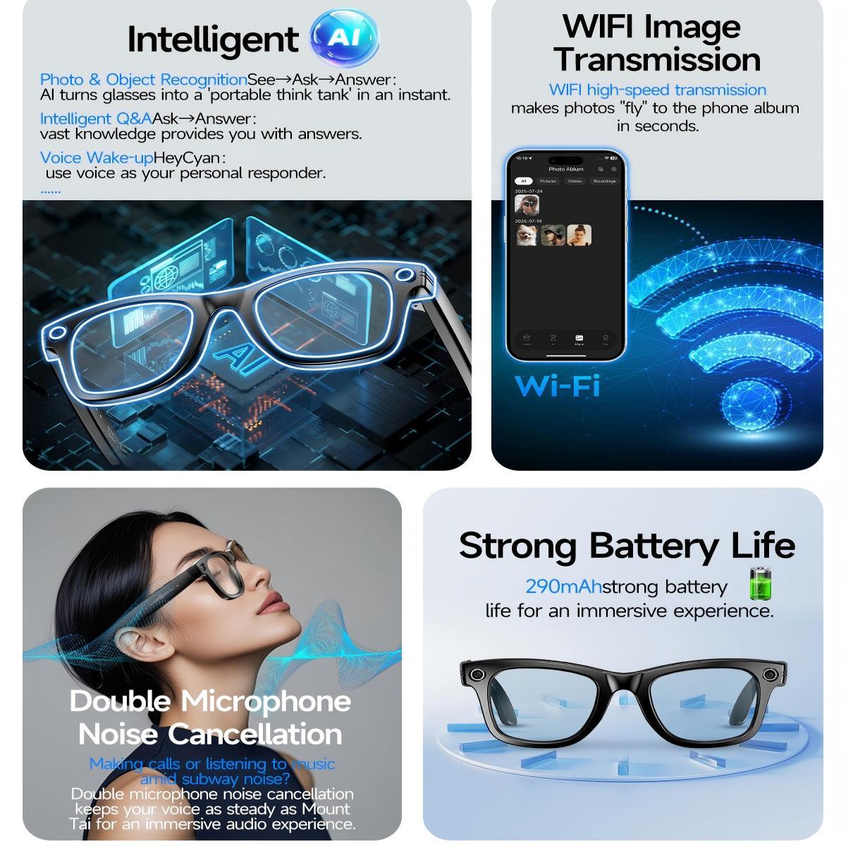 8MP camera smart glasses with 1080P HD video recording, 4K resolution, metal semi rimless design, photochromic lenses - Image 2