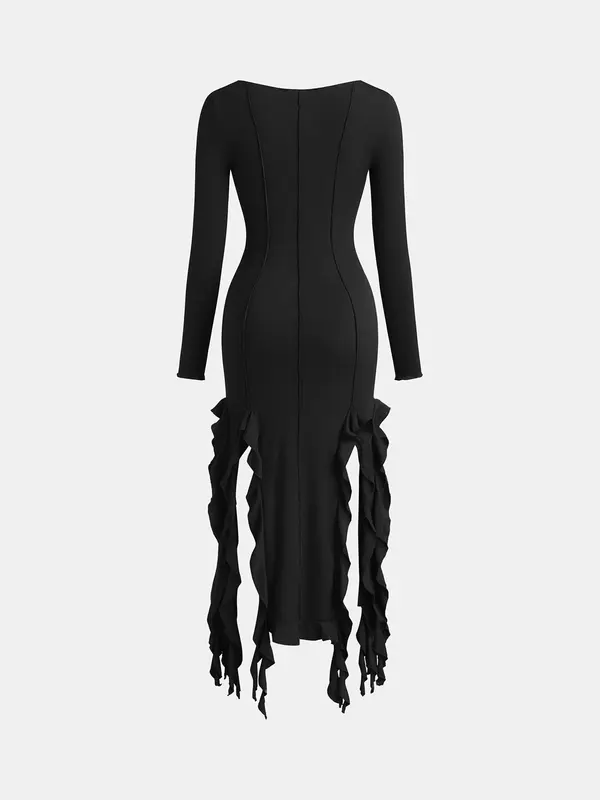 YOZY Women's Ribbed Long Sleeve Dress, Solid Color Bodycon Dress, Women's Clothing for Daily Wear 1