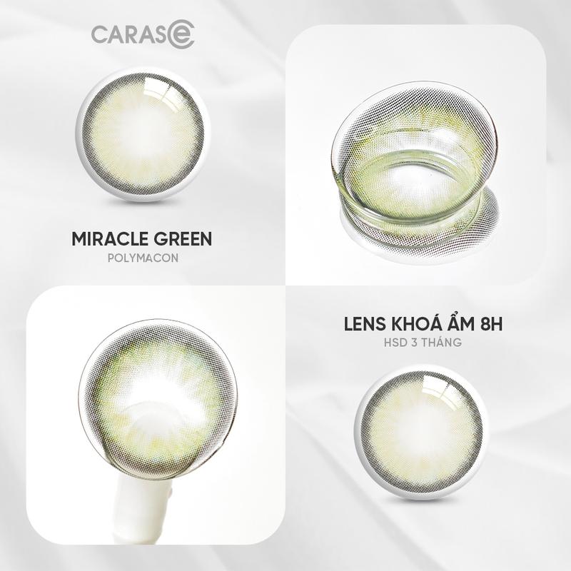 1 chiếc Kính áp tròng khoá ẩm 8H 3 Tháng Màu Xanh Lá Viền Xám CARASE Lens cận MIRACLE GREEN