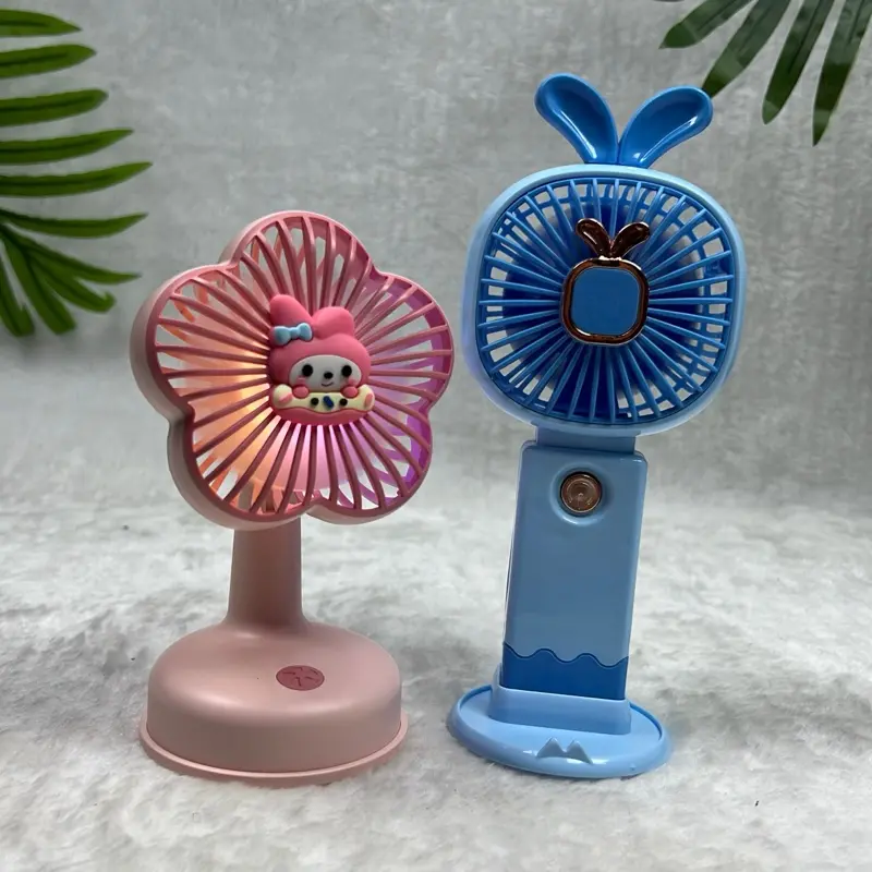 Combo 2 Quạt tích điện cầm tay mini có giá đỡ để điện thoại cầm tay tiện dụng có đèn led phù hợp với trẻ em dành cho mùa hè nắng nóng oi bức 1