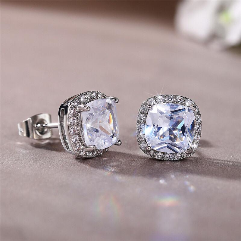 Product Introduction of Huitan Bright White/Yellow/Pink CZ Stud Earrings for Women Fashion Contracted Jewelry High Quality Wedding Engagement Earrings 16