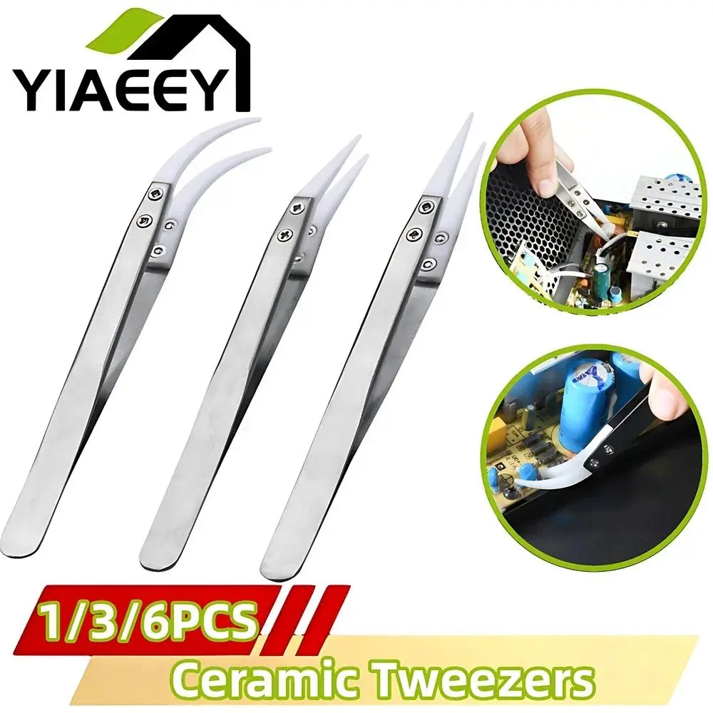 Nhíp Gốm Và Thép Không Gỉ, YIAEEY, Chống Tĩnh Điện, Thích Hợp Cho Bảo Trì Và Công Nghiệp, Chính Xác, Nhíp Cong Và Thẳng, Dụng Cụ Phục Hồi