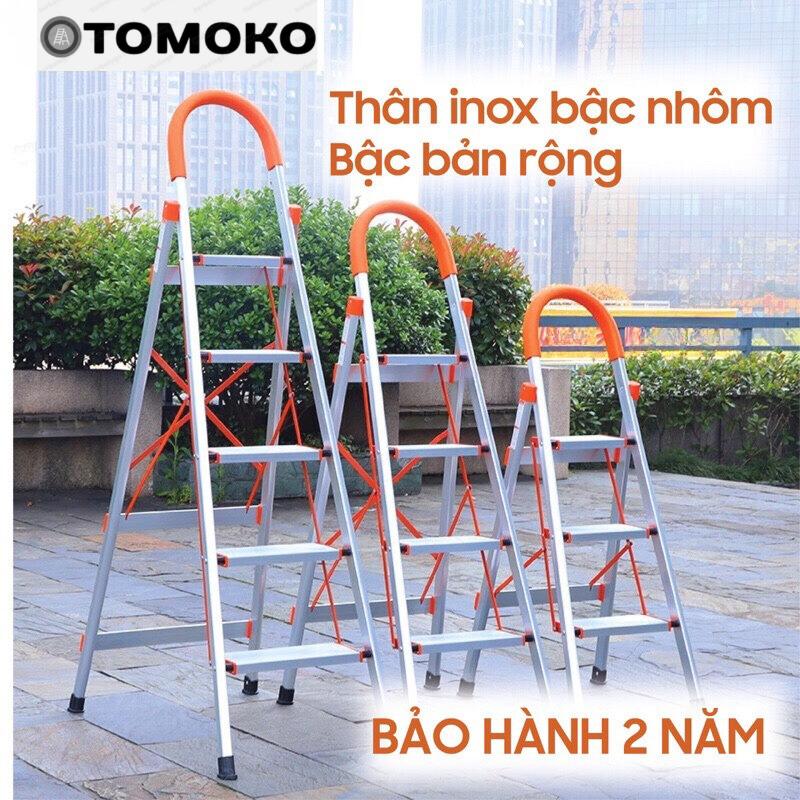 TOMOKO Thang Nhôm Ghế Tay Vịn 3 4 5 6 7 Bậc TOMOKO nhập khẩu sản xuất theo công nghệ Nhật Bản, Thang Gấp Inox 304 Xếp gọn tải trọng 150Kg (bảo hành 2 năm)