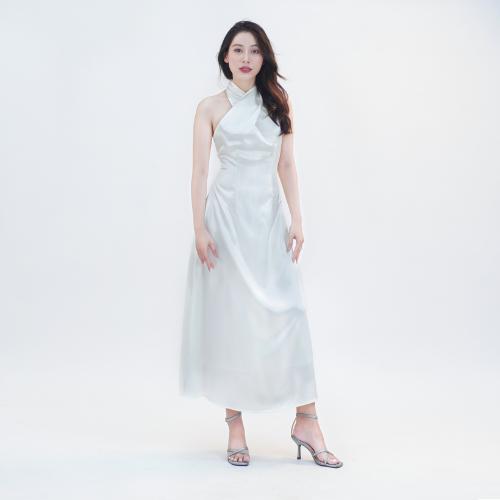 Váy Tiểu Thư Dáng Dài 2 Lớp Thắt Nơ SilkChic 361 Đầm Lụa Dự Tiệc Hở Lưng Cổ Chéo Sang Trọng Nữ Women Dress 9