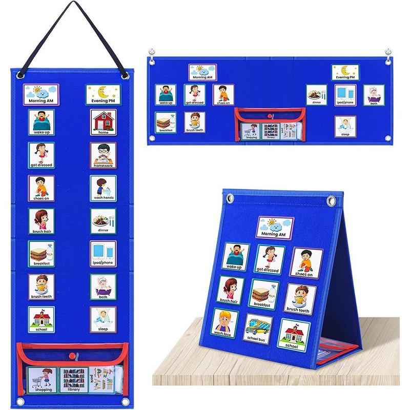 Product Introduction of New with Autism Toddler Visual Schedule Children Autism Learning Materials Foldable Calendar Chart Hangable Schedule Planning Board for Home and School 12