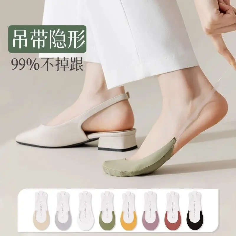 Dây Đeo Trong Suốt, Chất Liệu Lụa Lạnh Không Trơn Trượt, Giày Cao gót, Dép Mỏng Mùa Hè, Tất Thuyền Vô Hình Không Rơi, Kèm Tất Nửa Bàn Chân, Dành Cho Nữ, Năm 2025 4