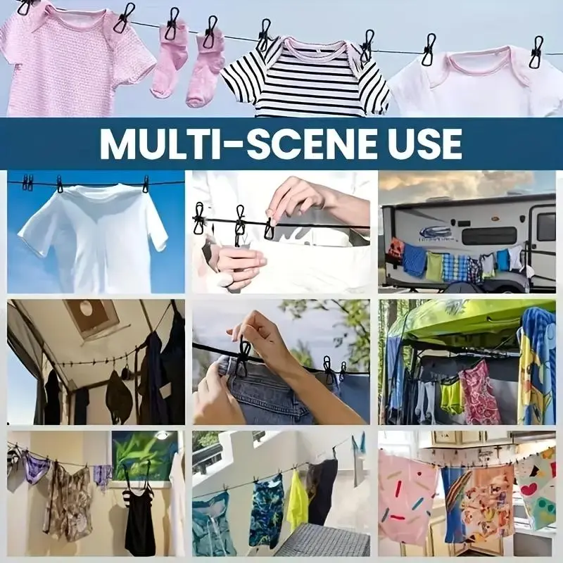 Adjustable Retractable Clothesline, 1 Count Portable Windproof Clothes Drying Rope with Clothes Pegs, Laundry Tools & Accessories for Outdoor Camping, Balcony, Hotel 4