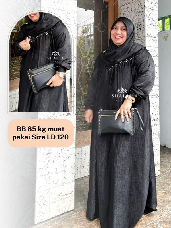LUXURY Shalia | HUMAIRA Dress Set Hijab Santorini Silk Gamis Lebaran Simple Wanita Muslim Syari Payet Busui Mewah FREE BROS Pesta Kondangan Dewasa Nyaman Panjang 6