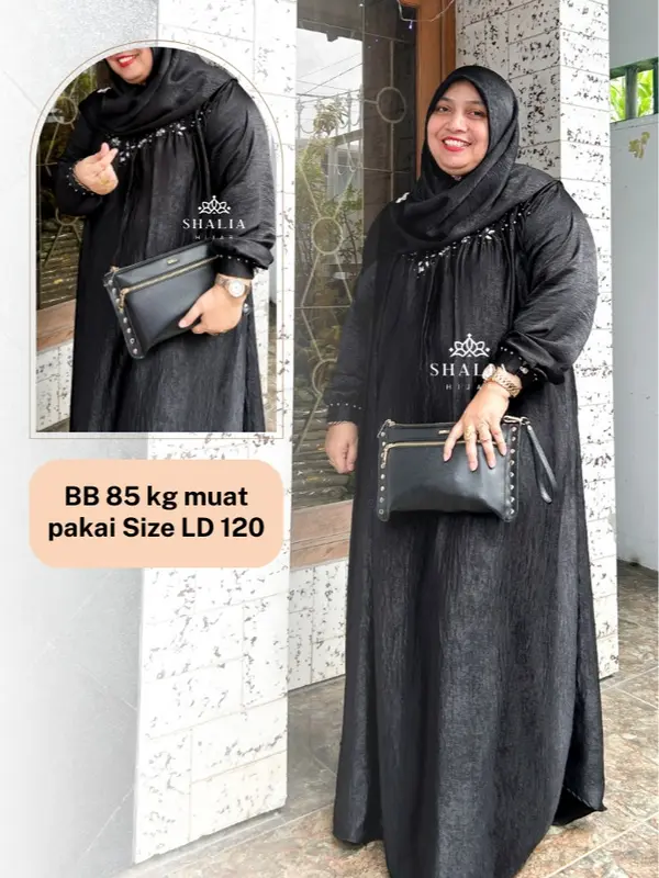 LUXURY Shalia | HUMAIRA Dress Set Hijab Santorini Silk Gamis Lebaran Simple Wanita Muslim Syari Payet Busui Mewah FREE BROS Pesta Kondangan Dewasa Nyaman Panjang 5