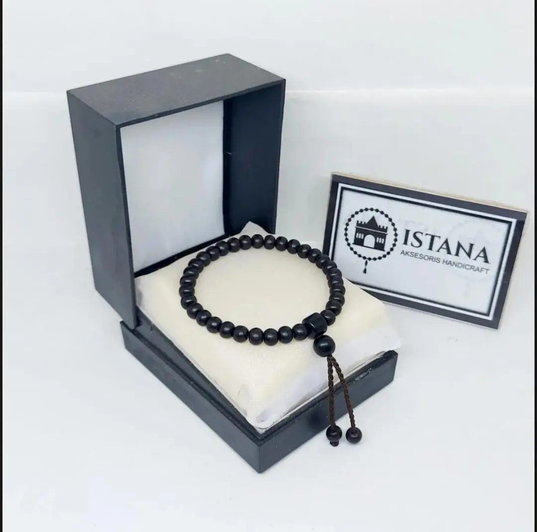 gelang tasbih kayu galih kelor hitam size 5 mm