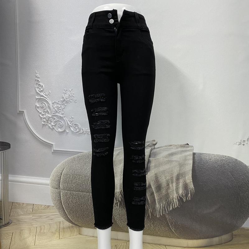 Product Introduction of Quần Jean Nữ AKJ L26 Lỡ 2 Nút Màu Đen Cotton Co Giãn (38-72kg) Women Jean 6