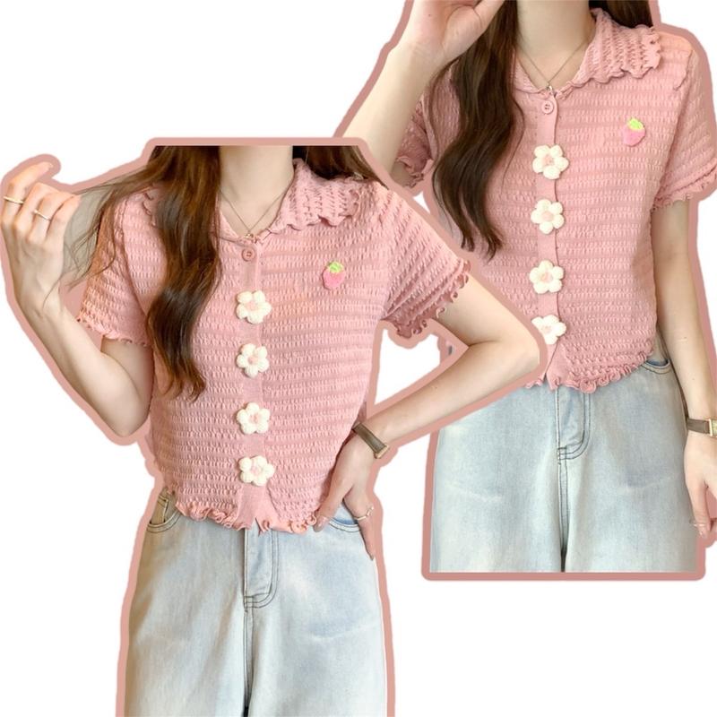 Product Introduction of Áo len đính hoa nổi thêu trái dâu - với nhiều màu xinh 4