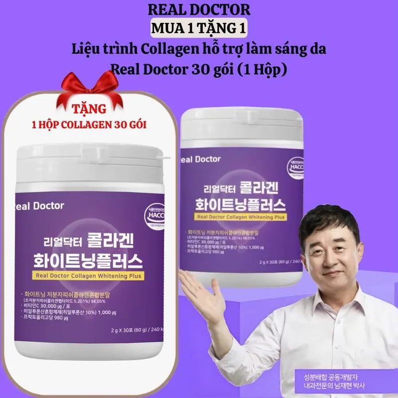 Y6-MUA 1 TẶNG 1: [DATE T4/2027]Liệu trình 1 Tháng (1 hộp-30 gói) Collagen hỗ trợ làm sáng da REAL DOCTOR TẶNG 1 Liệu trình 1 Tháng (1 hộp-30 gói) Collagen REAL DOCTOR 0