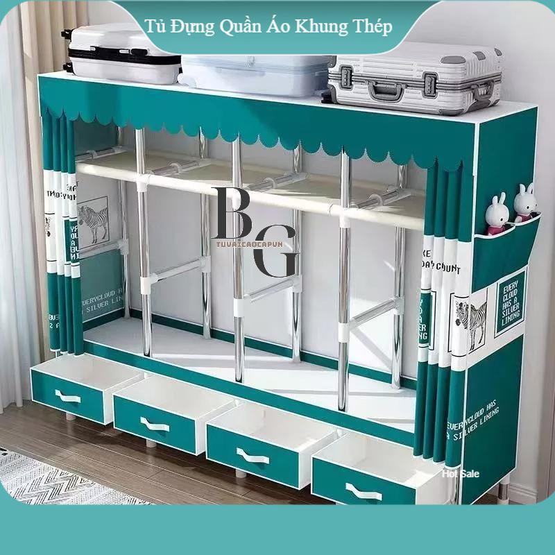 Tủ Đựng Quần Áo Tủ Vải Khung Thép Titan 2,3,4.5buồng Treo quần áo gấp gọn kích thước lớn 2m1 khung thép siêu to
