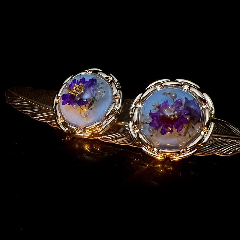 3 Pairs of French Ancient Amber Dried Flower Hot-Sale Earrings Combination Link Original Niche Gold Plated S925 High-Grade Earrings 7