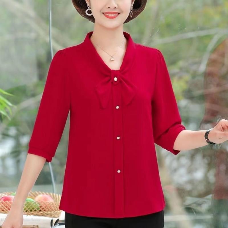 Áo Sơ Mi Tay Lỡ Cho Mẹ TRUNG NIÊN Phong Cách Phương Tây, Chất Liệu Voan, Áo Sơ Mi Nhỏ Thích Hợp Cho Mùa Xuân, Mùa Thu Và Mùa Hè, Hàng Mới Về Năm 2024, Dành Cho Phụ Nữ Trung Người Già Và Cao Tuổi Top Women 1