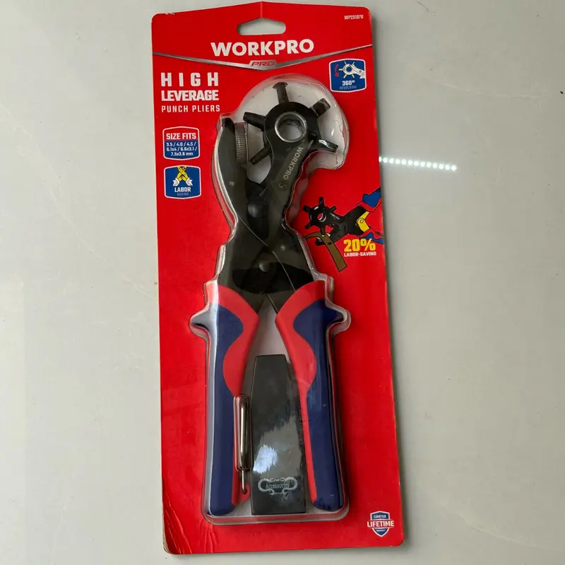 Kìm bấm lỗ đa năng 6 đầu Workpro, kềm kết hợp 3 chức năng (điện, cắt, nhọn) chất liệu thép cứng cáp, chịu lực tốt, tay cầm bọc nhựa có khóa an toàn 6