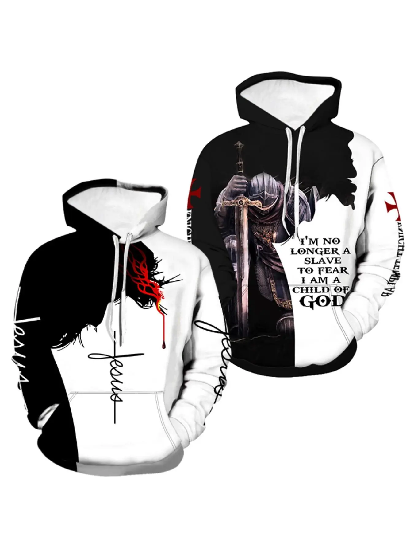 Men's Regular Fit Knight & Skeleton Print Drawstring Hoodie, Casual Graphic Pocket Hoodie for Fall & Winter, Men's Top for Daily Wear