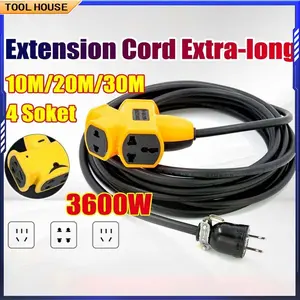 【Tool House】 3600W Extension Cord Extra-long Plug-in Strip 10M/20M/30M Electric Vehicle Charging Extension Wire Universal Outlet 6 Gang Power Extension Cord Socket