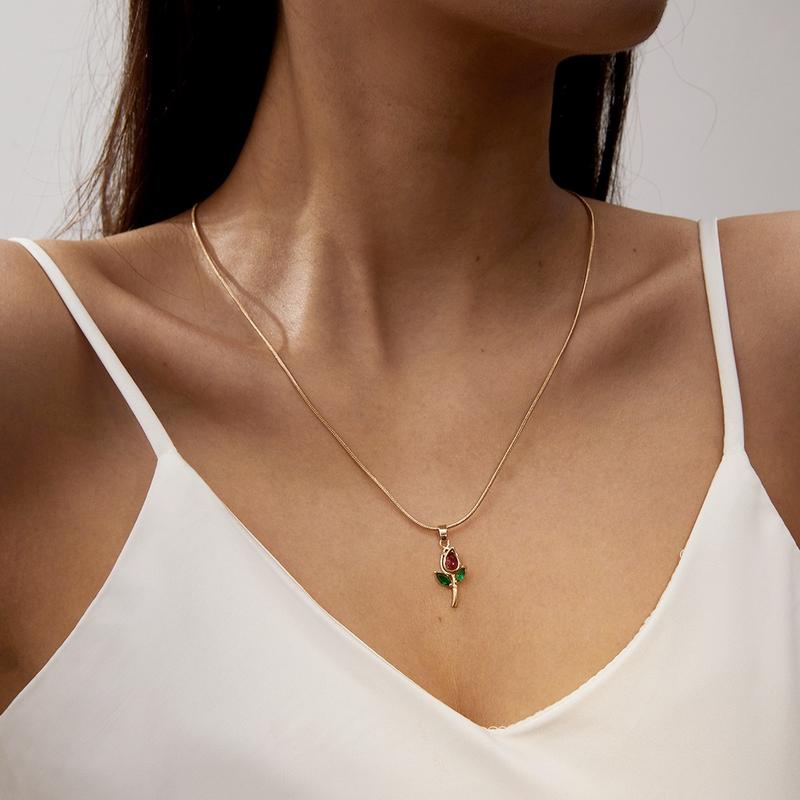Vòng Cổ Hoa Tulip, Vàng 18K, Dành Cho Phụ Nữ, Thời Trang, Với Mặt Dây Chuyền Zircon, Dây Chuyền Rắn, Phụ Kiện Choker, Đồ Trang Sức 6