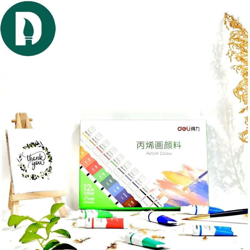 Màu acrylic DELI, Dạng tuýp 5ml, Chuyên vẽ vải, giày, tường, Tặng kèm Cọ và Khay pha màu, Hàng Chính Hãng - Hoạ Cụ DUTi