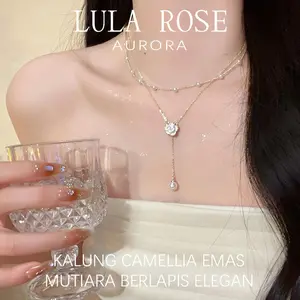 LULA ROSE Kalung Camellia Gold Mutiara | Kalung Layer Emas Elegan Trendi