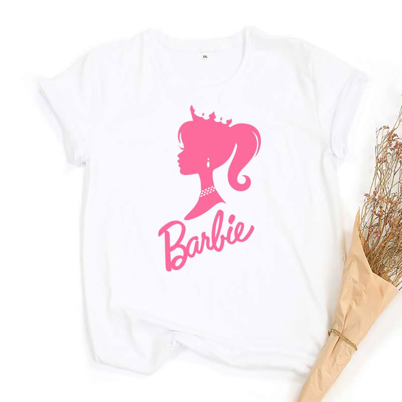 Product Introduction of Barbie Girl Print Family Matching Clothes Summer Mom and Me Parent Child T-shirt Girl Short Sleeve Tee Tops White/Pink/Black Baby Romper 39