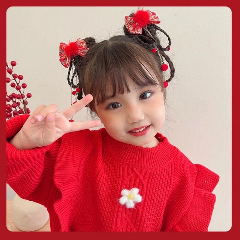 Set 2 Kẹp Tóc Nơ Đỏ Tết Dành Cho Bé Gái Phụ Kiện Tóc 4