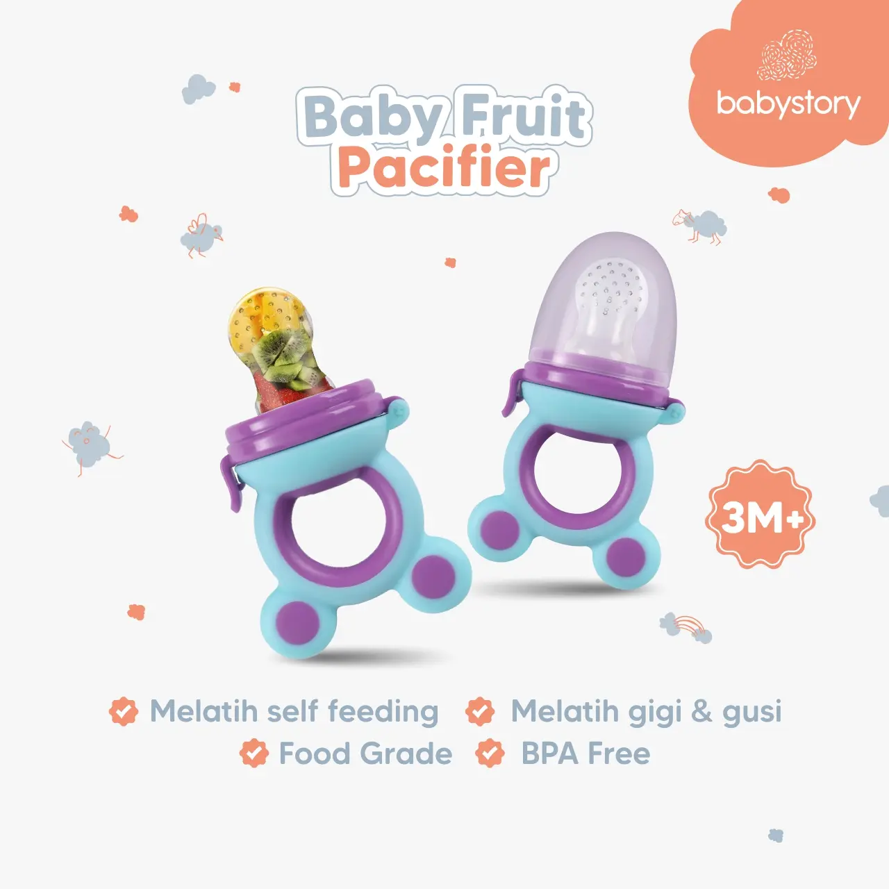 Empeng Buah Bayi Untuk Usia 3 Bulan Dengan Pengunci Anti Tumpah Dot Bayi Baby Fruit Feeder Teether Buah