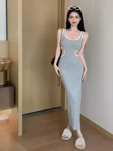 Slim Fit Cut Out Waist Long Bodycon Dress 1723 (S-XL)