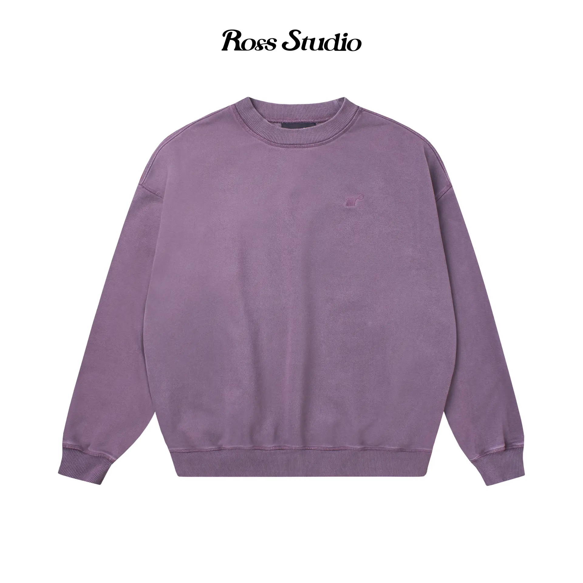 ROSS STUDIO - Áo Sweater Wash Tím Nỉ Chân Cua Logo Thêu 3D 480gsm - R IC PURPLE