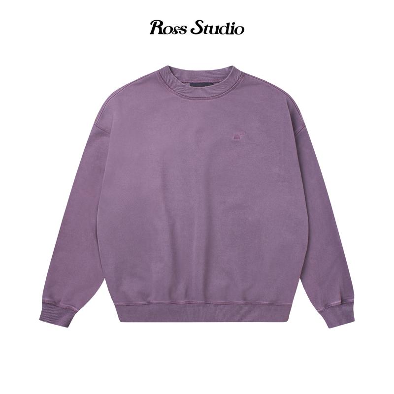 Áo Sweater ROSS STUDIO Wash Tím Nỉ Chân Cua Logo Thêu 3D 480gsm - R IC PURPLE