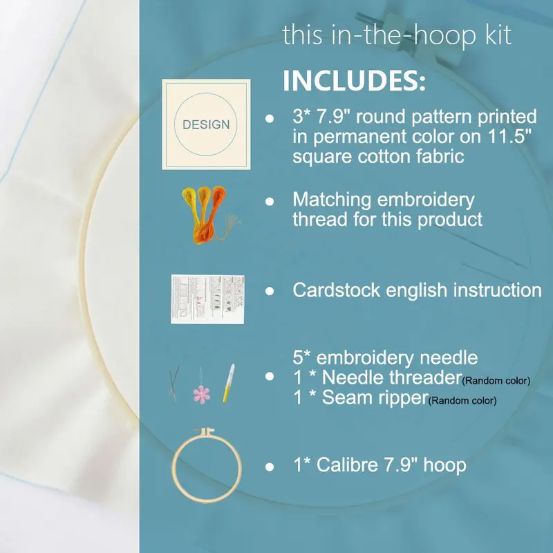 Flower Pattern Embroidery Kit, 3 Counts/set DIY Handmade Embroidery Kit with Hoop, Cross Stitch Embroidery Set for Home Decoration Gift 5