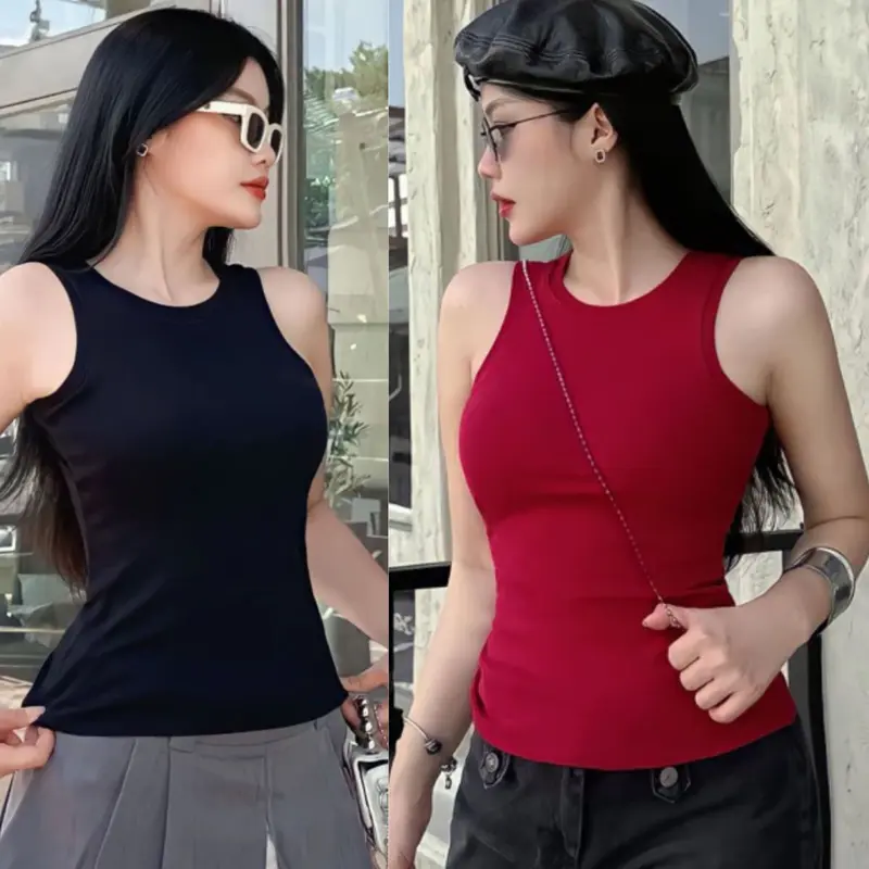 Áo Thun Nữ Ba Lỗ  Bigsize Cổ Tròn LiMo  Áo Kiêu Sát Nách Thun Gân Tăm Trơn Đẹp Dễ Thương Top Nữ 179 Áo mặc hè mát thoải mái Top Women 0