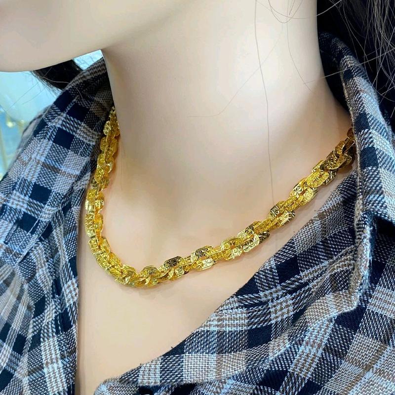 Dây Chuyền xoắn vuông lớn 1 cây màu vàng 610 bằng đồng hội vàng