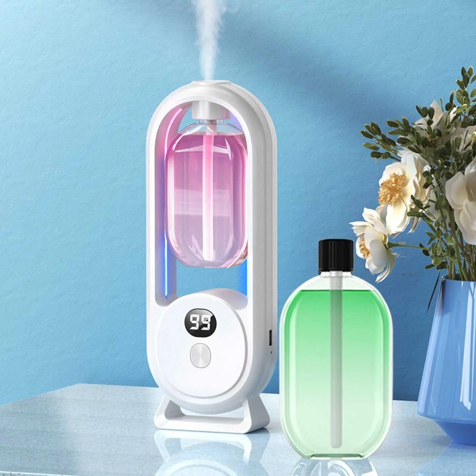 24 Hours Cycle Smart Aroma Diffuser, 1 Set Rechargeable Automatic Timing Essential Oil Mist Diffuser, Household Humidifier Air Purifier Appliances for Home Bathroom