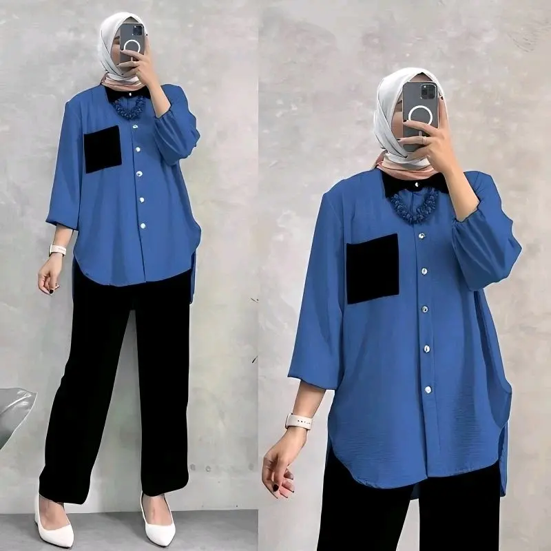 Alllena One Set Kringkel Airflow Premium Terbaru | Setelan Cringkel Airflow Premium Busui - Atasan Celana Kombinasi Crinkle Kancing Muslim Karet Nyaman Panjang Variasi Baju 0