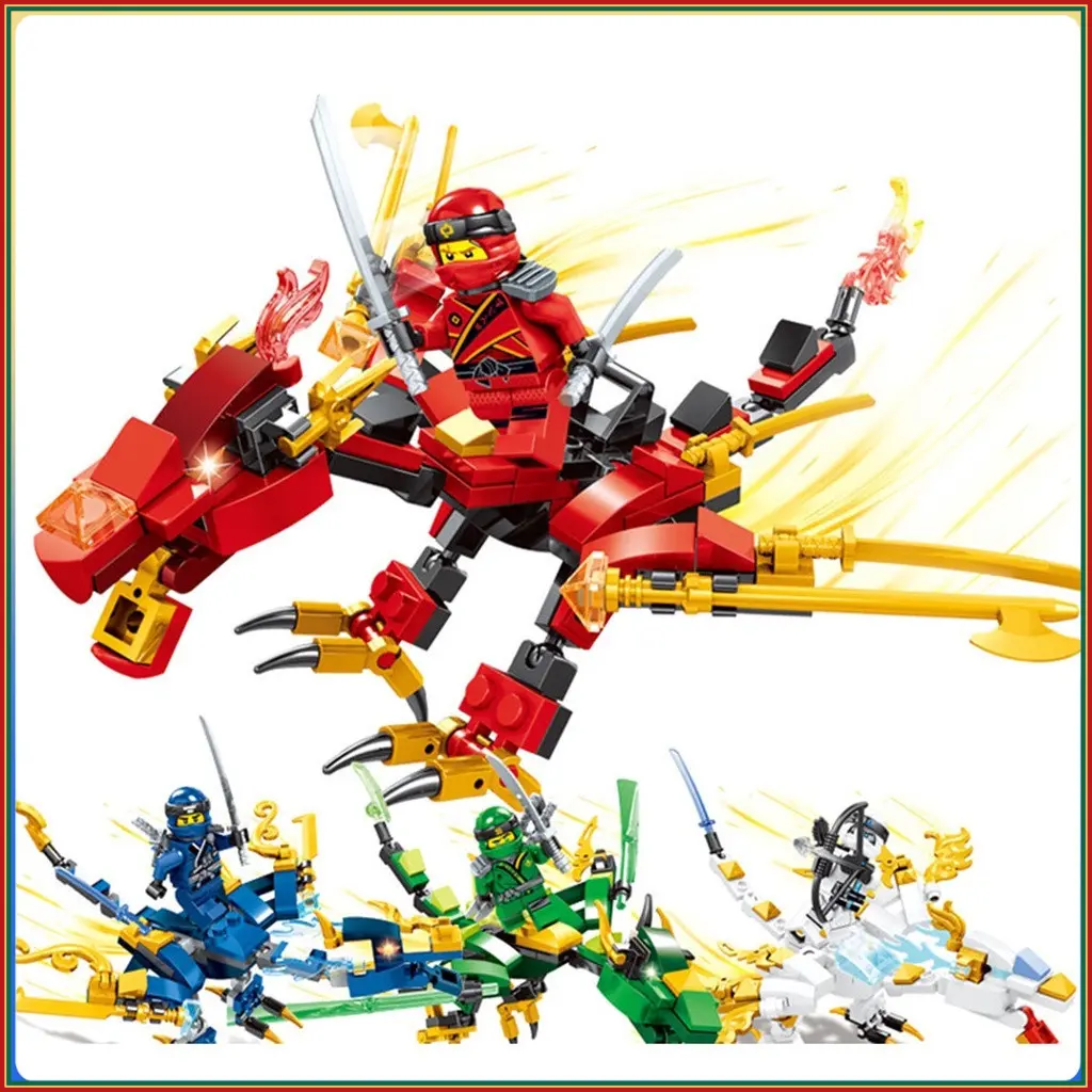 Mainan Blok Bangunan, Ninjago Mech Cole Kai Zane Jay, untuk Kanak-kanak Lelaki, dengan Watak Shenlong Dipasang, Teka-teki, Hadiah Kanak-kanak Toys