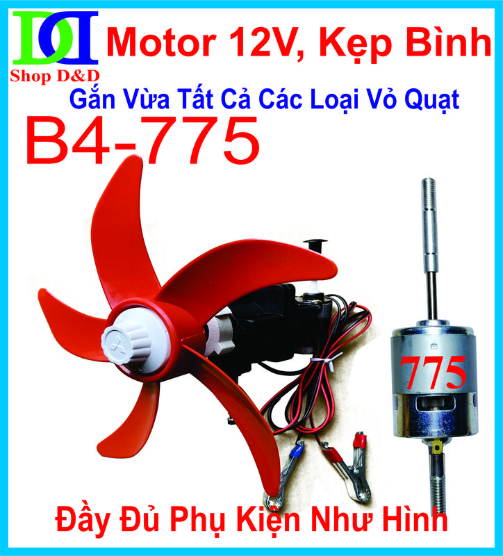  Motor Quạt 12V-B3 B4  550 555 775  Kẹp Bình 12V. Có Điều Tốc 90W Vừa Tất Cả Các Loại Vỏ Quạt. Dây Dài 2m Nguyên Bộ Đầy Đủ 