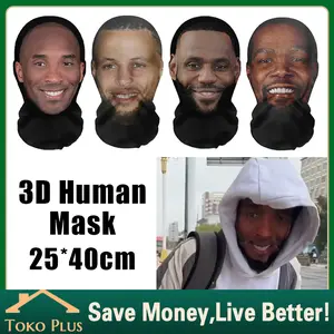 Masker Cosplay 3D Wajah Selebriti Kobe James Curry Durant Desain Human Face Full Cover Penutup Kepala dan Bandana Gaya Modern untuk Pria dan Wanita