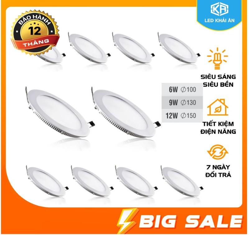 Kèm 10 đầu nối+chớp Combo 10 đèn led âm trần 6W 9W 12W cao cấp-Tiết kiệm điện năng từ 50%-70% tuổi thọ bền lâu - Led Khải Ân