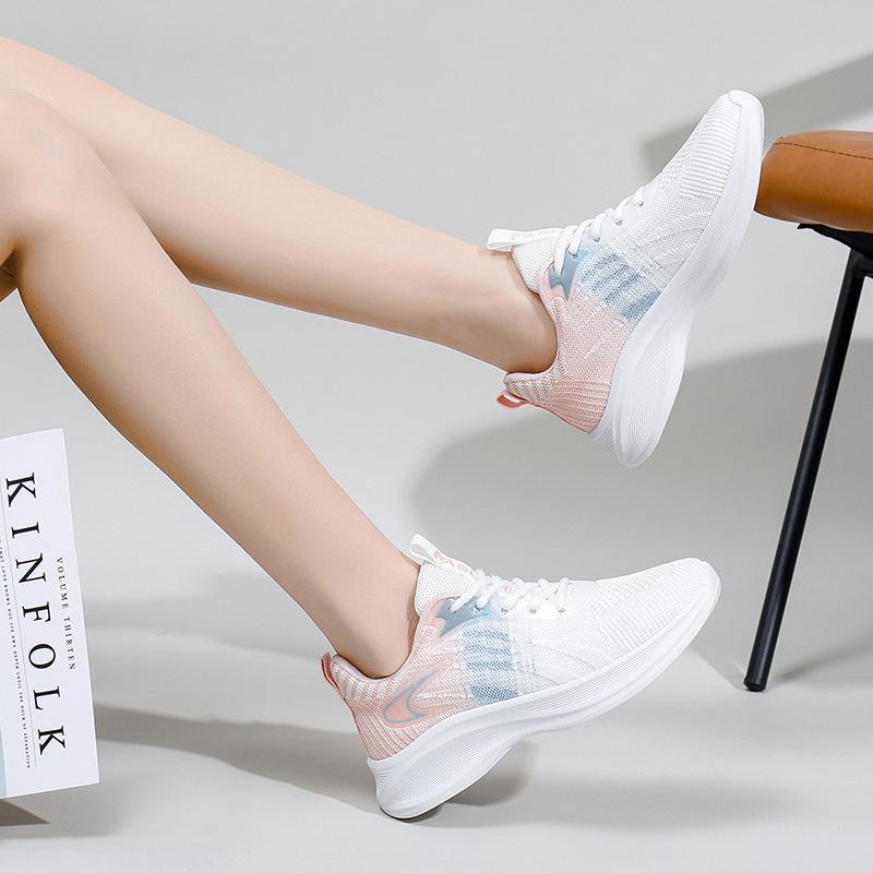 Product Introduction of Women's White Shoes Thick Sole Light Running Shoes Fashionable Stylish Outfit Autumn Breathable Sneaker Flying Woven Korean Style Women's Shoes 28