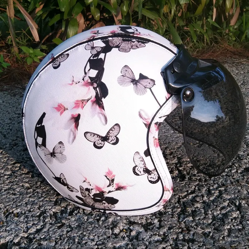 Helm Retro Bogo dewasa full kulit motif Butterfly 0