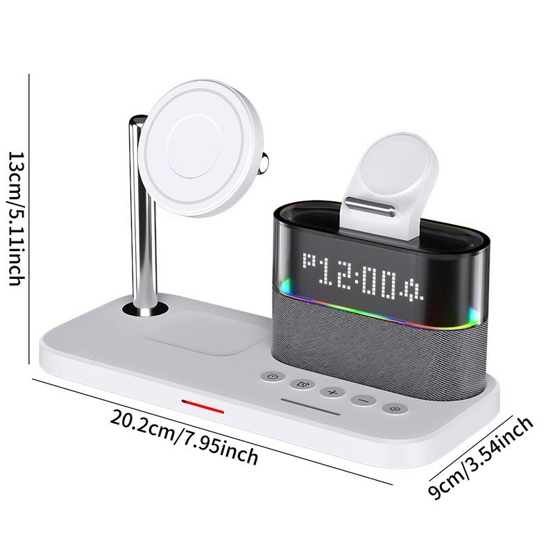 Product Introduction of 5-in-1 Wireless Charger for Smartphone, Wireless Multifunctional Charger with Clock, Magnetic Electronic Digital Wireless Charger Stand for iPhone 14 Pro Max, Apple Watch Series & Airpods, Gift for Mum, Men Gifts 3